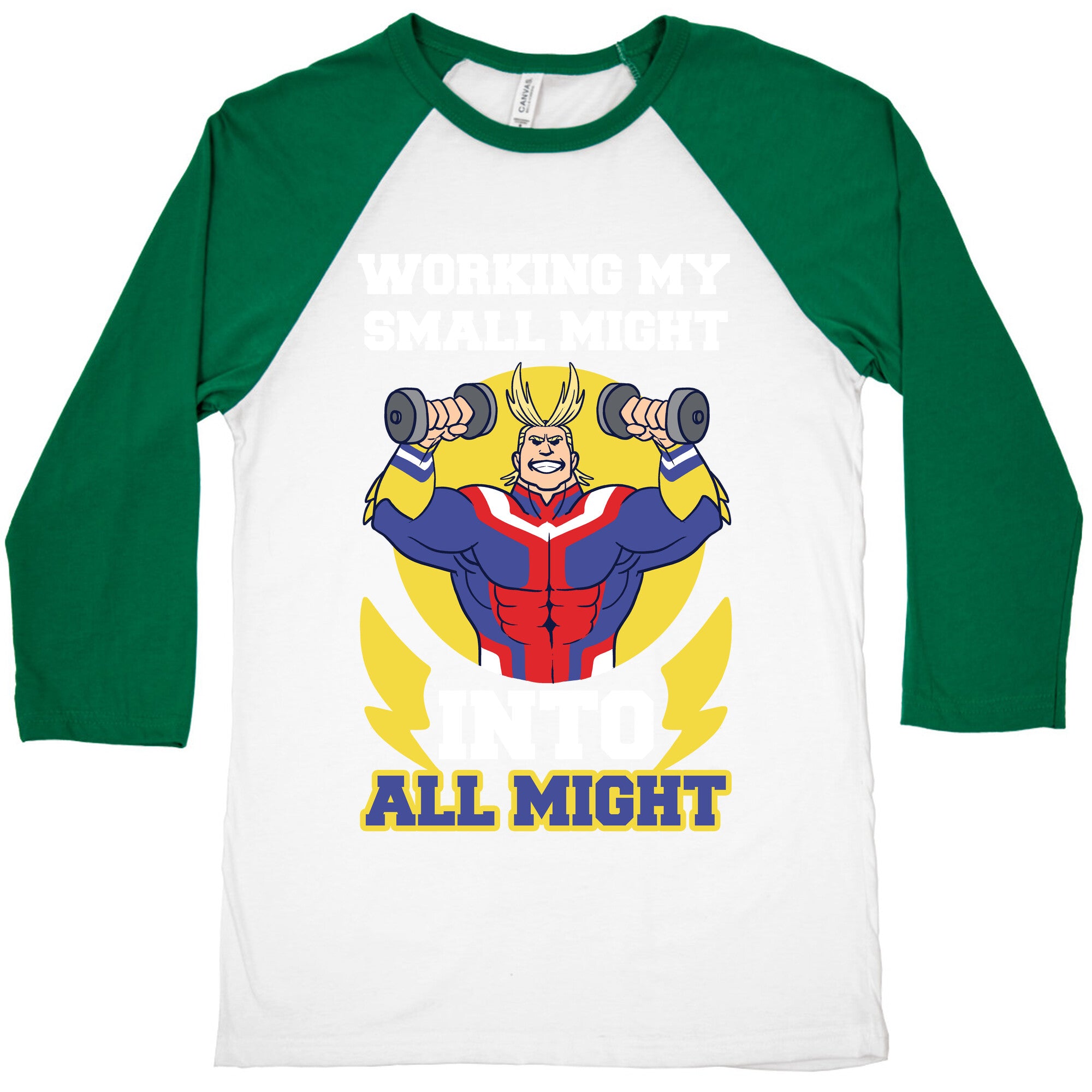 Working My Small Might Into All Might - My Hero Academia Baseball Tee